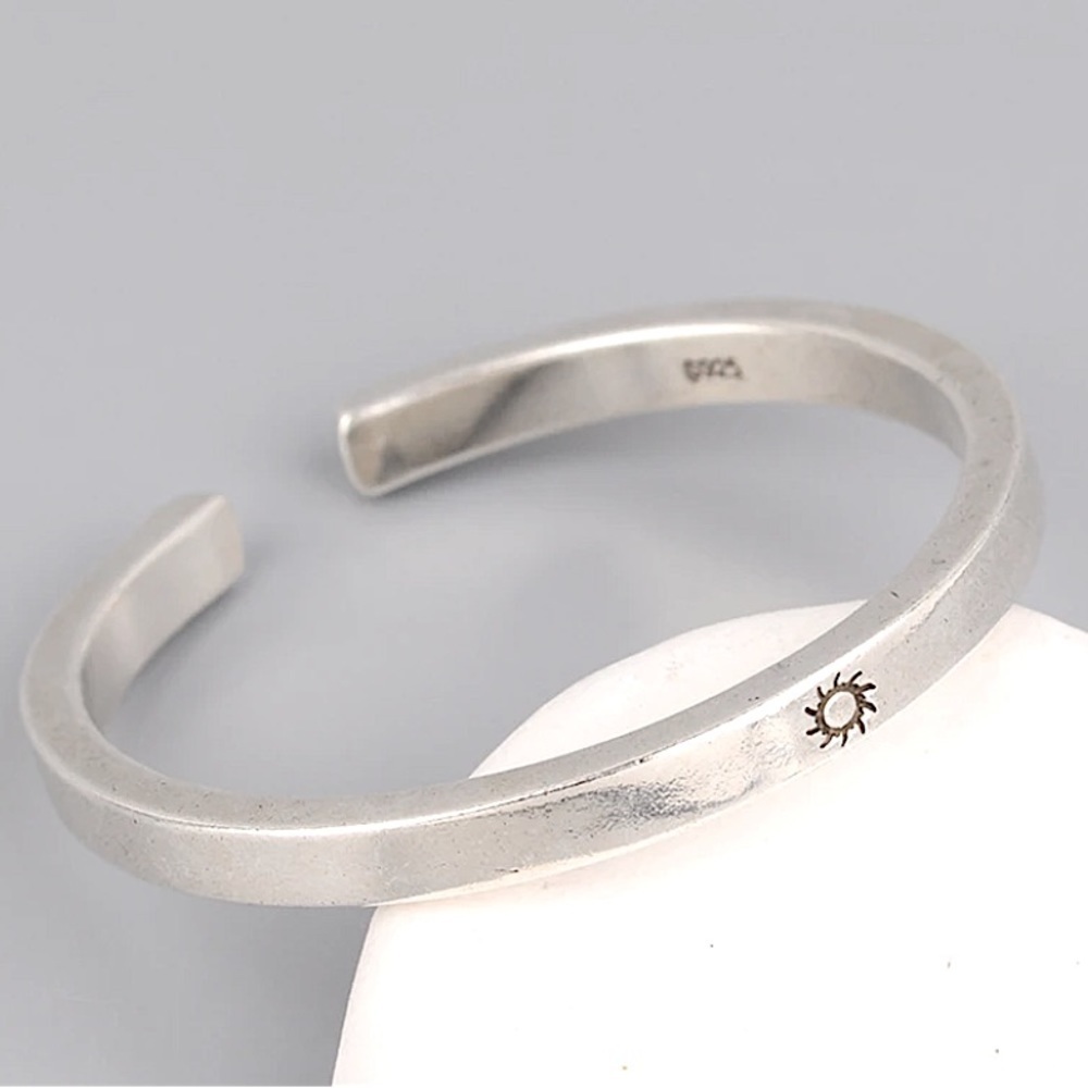 Sterling Silver Sun Bangle Cuff Boho Vintage Bracelet